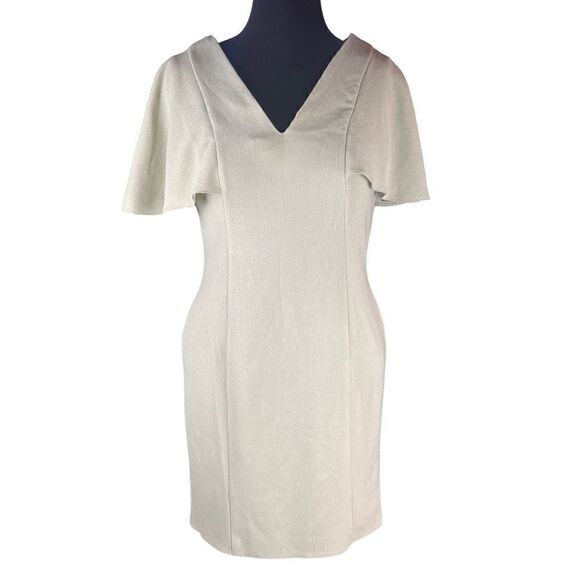 ASOS DESIGN angel sleeve v neck mini shift dress in sage green womans 10 - Picture 2 of 9